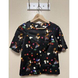 Milly City Lights Black Blouse Top Short Sleeve Shirt Zips Abstract Dot Womens 2
